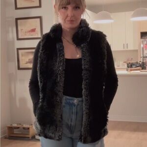Reversible Kristen Blake Faux Fur Vest in Black and Gray